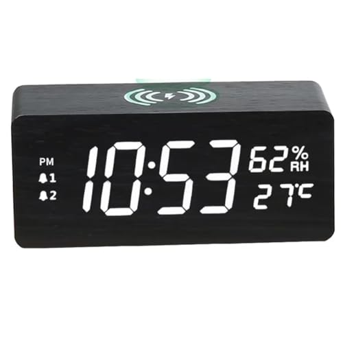 Reloj despertador digital LED para escritorio con termómetro y carga rápida móvil 2