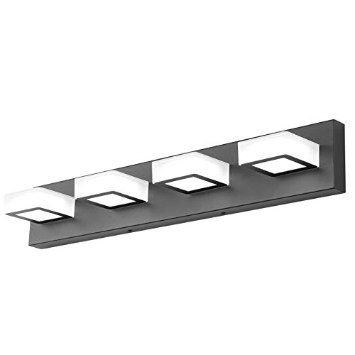 Image of Ralbay Black Vanity Light Dimmable 4 Lights LED Modern Bathroom Vanity Lighting Fixtures Modern Stainless Steel Acrylic Rotable 360 Vanity Wall Light Over Mirror