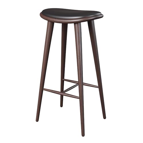 Tabouret de bar en bois massif marron et cuir pour comptoir de cuisine