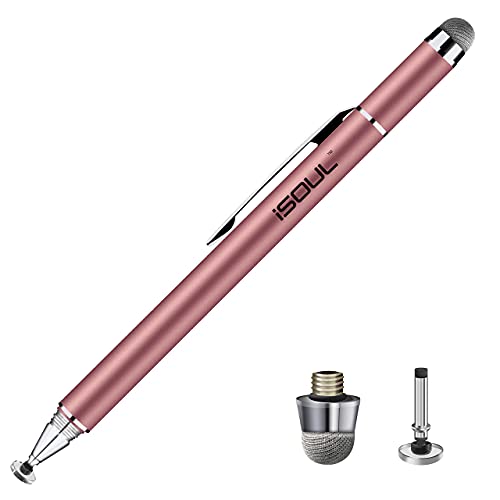ISOUL Pointe Fine Stylet, Universal capacitif précis Disque styli 2-en-1 écran Tactile stylos avec 2pcs Conseils de Remplacement - Rose