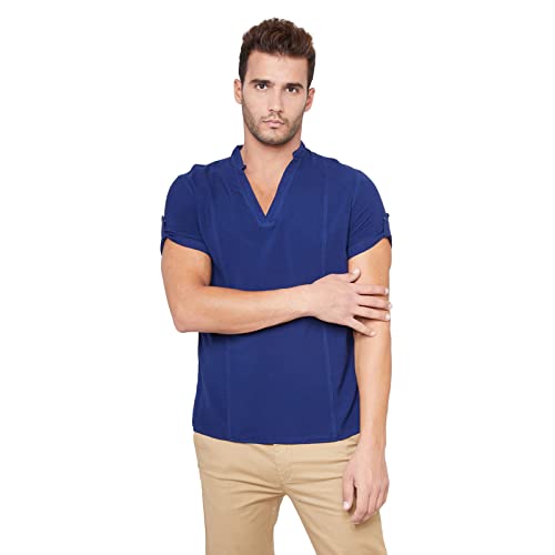 Image of Identiti MenSlim Fit Half Sleeve Solid Smart V Placket Casual Shirts