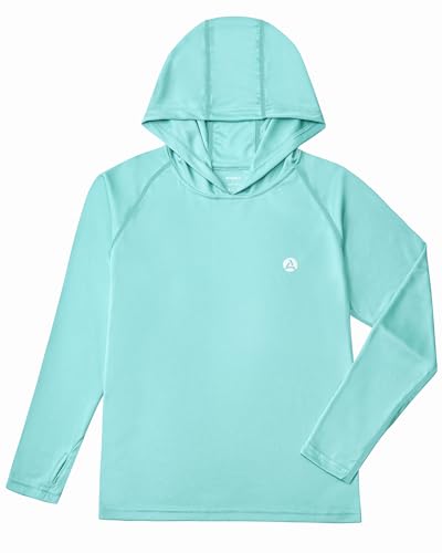 Image of Boys Grils Long Sleeve Sun Shirts UPF50+ Hoodie Thumbhole Rash Guard Quick Dry Atheltic Hiking Workout Water Playing