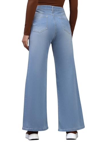 Image of Amazon Brand - INKAST Women High Rise Wide Leg Full Length Cotton Poly Lycra Jeans | Casual Denim Wear