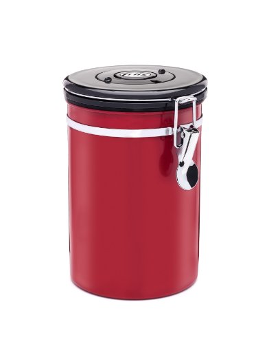 Friis Stainless Steel Coffee Vault, Airtight Container, Portable Kitchen Storage, 16-Ounce Vault Jar, Red