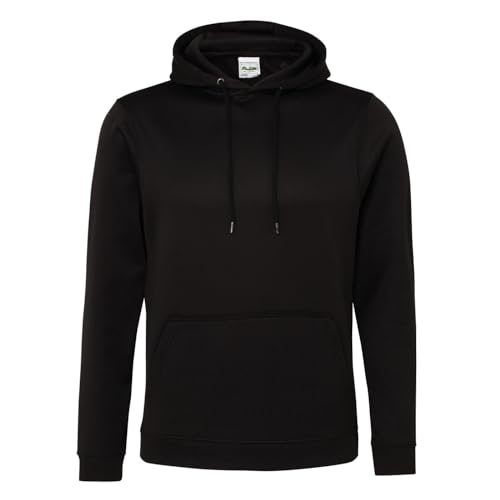 AWDis Men's Sports Polyester Hoodie, Black (Jet Black), Large