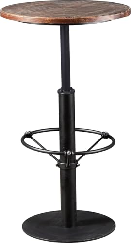 Image of Topower Industrial Pub Table 19.7" Round Solid Pine Wood Top 42.2" Height Bar Table with Metal Base, Tall Pub Table for Kitchen, Dining Room, Coffee Shop, Black