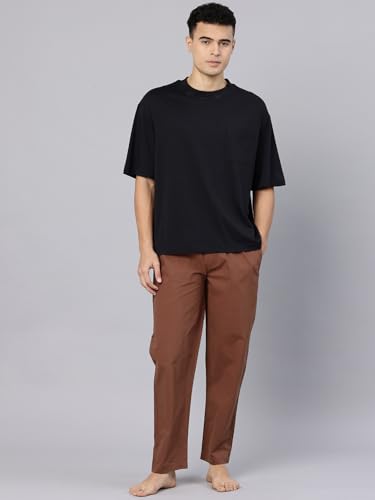 Image of Majestic Man Men's Pure Cotton Solid Lounge Pyjama Pants| Comfort Fit | Elastic Waist with Drawstring | 3 Pockets | Front Zip Closure