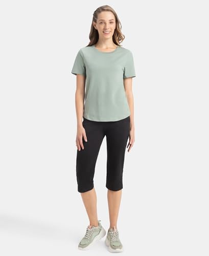 Image of Jockey AW88 Women Super Combed Cotton Rich Relaxed Fit Solid Curved Hem Styled Half Sleeve T-Shirt