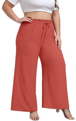 OLRIK Plus Size Pants for Curvy Women Long Causal Wide Leg Pants Work Business Dressy Pants Orange-3X2