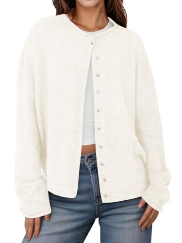 Image of UNCLECAT Womens Button Up Cardigan Sweaters | Fall Winter Everyday, Long Sleeve, Office Lightweight Knit, Open Front, Crew Neck, Soft Cozy, Loose Fit, 2026 Trendy