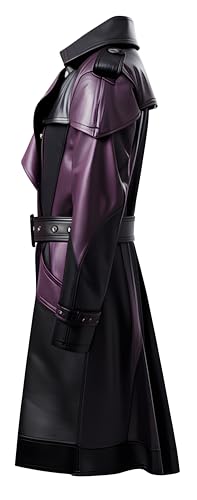 Men’s Two-Tone Faux Leather Trench Coat | Black & Purple Long Belted Jacket with Notch Lapel Collar, Gothic Streetwear3