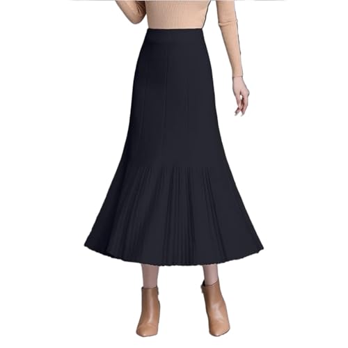 Women's Knitted High Waist Skirt Autumn/Winter Thickened Slimming A-line Fish Tail Hundred Fold Medium Length Skirt