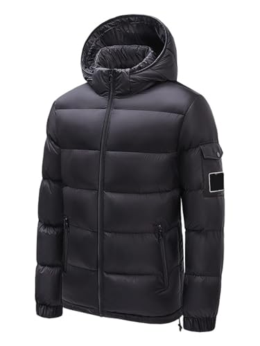 Image of Men's Hooded Puffer Jacket Winter Coat Warm Thickened Zip Up Quilted Padded Jackets with Pockets(Black,XL)