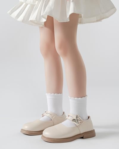 4-10Y Girls Ruffle White Cotton School Uniform Socks Cute Crew Ankle Scallop Dress Socks for Kids 6 Pack3