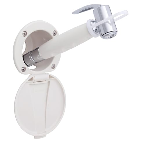 Recessed Shower- Warm White Cup & Lid, Hammer-Head Warm White Sprayer, 6' Stainless Steel Hose - 136-0016-WH-W