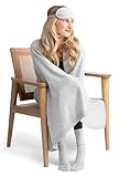 Jet&Bo 100% Pure Cashmere Travel Set: Blanket, Eye Mask, Socks, Carry/Pillow Case Gray