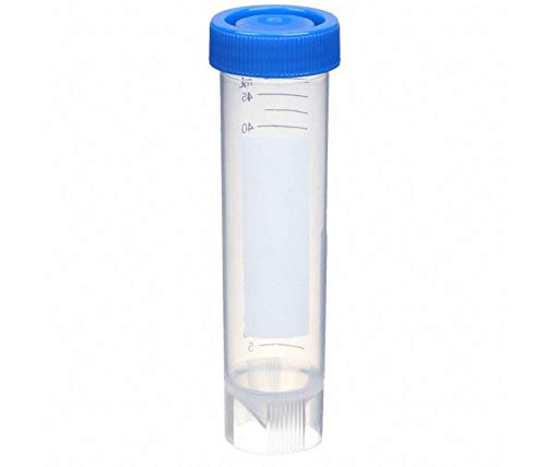 Plastic Centrifuge Tube, 50mL, Pack of 50, Polypropylene, Sterile, Self-Standing