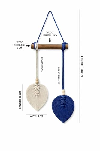 Image of AdFashionble Boho Macrame Wall Hanging Leaf Decor for Home, Living Room & Bedroom | Cotton Thread Art with Wooden Rod | Minimalist Handmade Wall Decoration | Aesthetic Nordic Wall Art for Home, Office & Gift Purpose (BLUE & OFFWHITE)