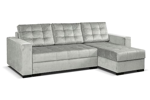 MEBLE-LUX - Universal Ecksofa mit Schlaffunktion und 2 Bettkasten LARO I 242cm Breit Sofa L Form I Eckcouch mit Schlaffunktion I Universal Ecke (Rechts oder Links) I Sofa Hellgrau