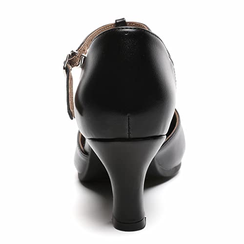 Women's T-Strap Latin Salsa Dance Heels Non-Slip Ballroom Character Shoes Wedding Prom Pumps (8.5 / Black) #TOP2