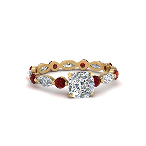 Image of 55Carat Choose Your Gemstone Marquise and Round Eternity Engagement Ring Yellow Gold Plated Cushion Shape Side Stone Engagement Rings Lightweight Office Wear Everyday Gift Jewelry US Size 4 to 12