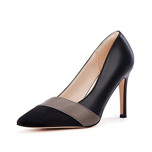 Coutgo Women’s Pointed Toe Pumps High Heels Stilettos Color Block Slip-On Faux Leather Dress Party Shoes #TOP15