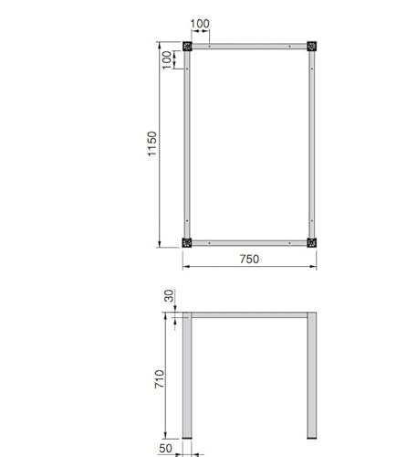 Emuca - Gambe Quadrate E Struttura Per Tavolo, 50X50Mm, 1.150X750, Verniciato Nero, Acciaio - 2