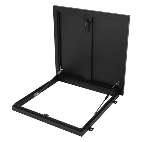 PSUFURV Cellar Door, 23.6" L X 23.6" W Aluminum Alloy Crawl Space Door with Switch-Type Handle Roof Steel Security Doors for Industrial Plants and Warehouses (Black)