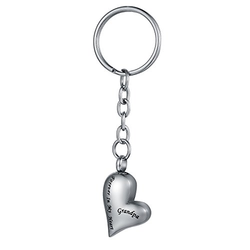 COCO Park Engraving Grandpa Love Heart Urn Pendant Keyring Stainless Steel Cremation Jewelry for Ashes Memorial Keepsake Keychain