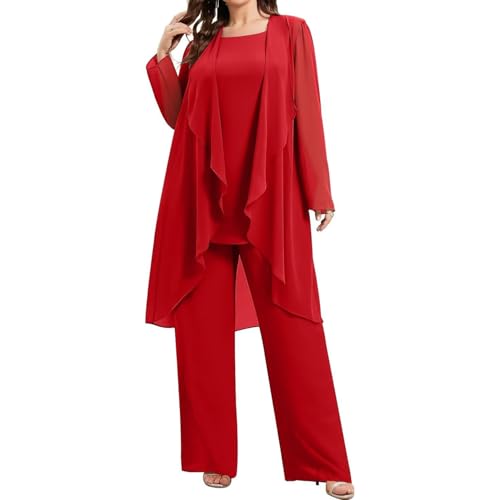 3 Pieces Chiffon Mother of The Bride Pant Suits for Wedding Guest Outfits Formal Outfit Set with Jacket