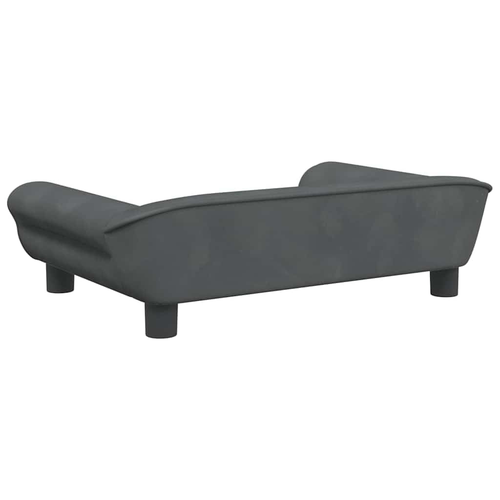 Cama para perro gris oscuro 70x48x22 cm de terciopelo con espuma gruesa, marco de madera de pino macizo y cuatro patas estables, cómodo sofá para mascotas.