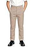 DHTS Boys' Dress Pants (Size 2-20 Years) Slim Fit Uniform Pants for Toddlers & Teens, khaki, 12