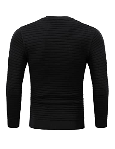 Elitespirit Crew Neck Sweater For Mens Knitted Pullover Sweaters With Solid Stripe Black Xl #TOP3