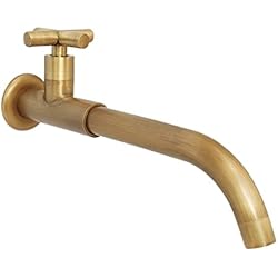 Fregadero Cocina Antiguo NIUKOMY Vintage Grifo de Latón, Grifo de Agua Fría Montado en Pared, Grifo Frío de Jardín, Giratorio 360° Grifo de Lavabo con Manija Cruzada para Cocina Fregadero Baño Lavandería Externo, Antiguo
