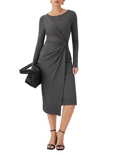 CIDER Women's Long Sleeve Dress Boat Neck Twist Waist Bodycon Midi Dress Elegant Cocktail Party Trendy Fall Dresses2