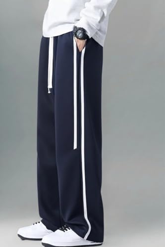 Image of Men's Relaxed Fit Solid Striped Pattern Lycra Blend Straight Trouser Pant with Standard Length and Elastic Band Closure Type | Trouser for Men Regular Fit | Loose Pant for Man