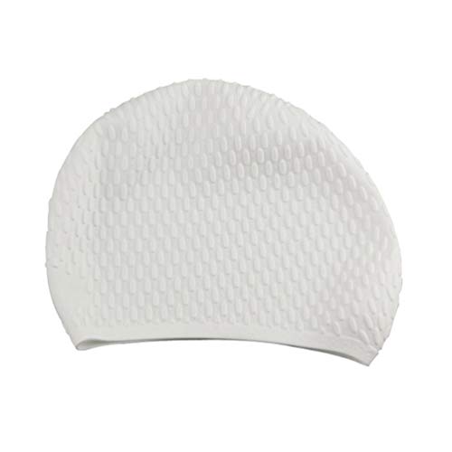 BESPORTBLE Silicone Swimming Cap Waterproof Swimming Hat for Long Hair Ear Protection Bathing Caps for Girls Women Female (White)
