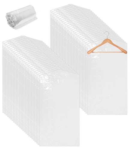 Toaren 50 Stück Kleidersack Kunststoff Anzugtasche 60x100 cm Transparente Hängen Kleiderschutzhülle,Trockenreiniger Taschen,Hängen Kleidung Staubdich Kleiderschutz für Anzüge,Kleider,Hemden,Sakkos