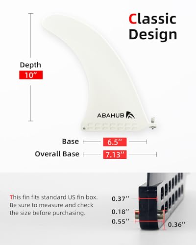 Abahub 10'' SUP Single Center Fin with 1 No Tool Fin Screw, Fiberglass Reinforeced 10 inch SUP Replacement Fins for Surfing, Surfboard, Stand-up Paddle Board, Longboard, White