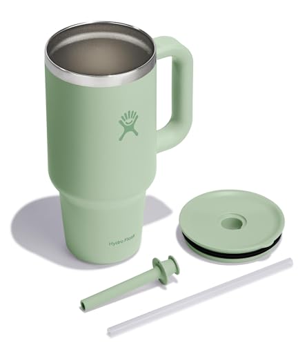Image of Hydro Flask 32 Oz Travel Tumbler with Handle, Lid and Straw - Insulated Stainless Steel in 32 Oz Aloe Green