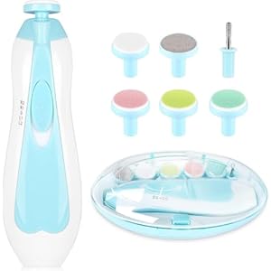Baby Electric Nail File by BritAces | 8 in 1 | Baby Nail Trimmer Electric | Baby Nail Clipper with 6 Grinding Heads and Light | Baby Nail Care Kit for All Ages | Pack of 1 (Blue)