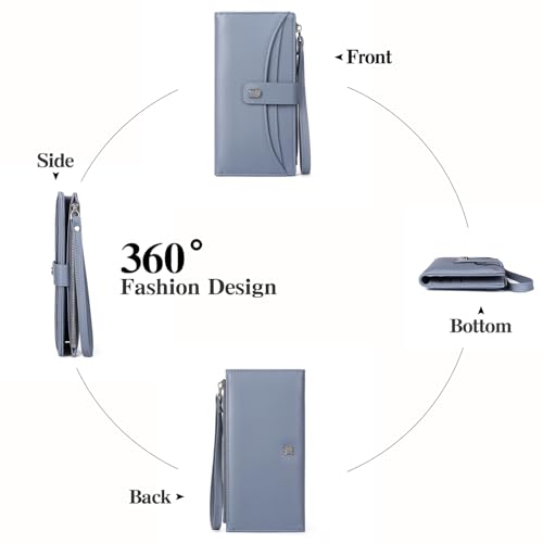 Image of Womens Wallet Bifold Long Card Holder Vegan Leather with Zipper Pocket