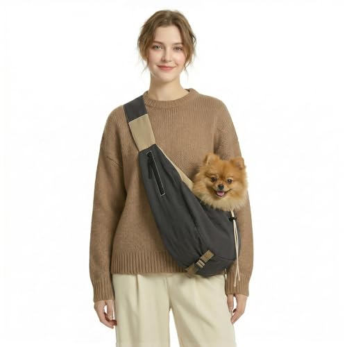 Correa transportadora para perros negros de tela Oxford con bolsillos y asa ajustable 2