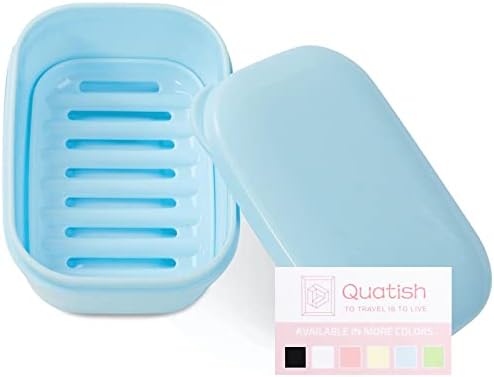 Quatish Soap Holder 1 Pack, Travel Soap Container with Lid, Portable Bar Soap Holder, Leakproof Soap Box with Perforations, Soap Dishes for Traveling, Camping, Gym (Light Blue)