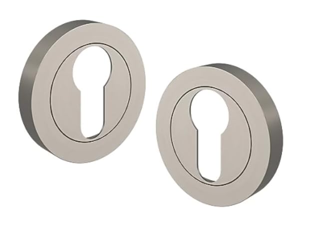Golden Grace Euro Door Key Hole on Round Rose in Satin Nickel Finish, Escutcheon for Euro Cylinders