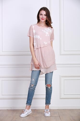 Image of SIMPLY COUTURE Women's Plus Size Summer Casual Short Sleeve Tops Floral Lace Scoop Neck Top