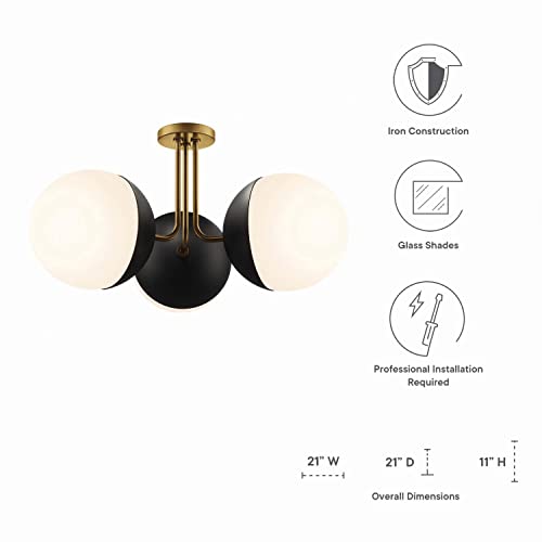 Modway Stellar 3-Light Semi-Flush Ceiling Light In Opal Satin Brass #TOP6