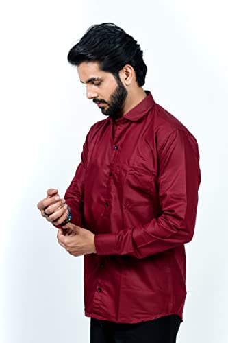 Image of HARPITA Men's Solid Regular Fit Cotton Casual Shirt with Spread Collar & Full Sleeves