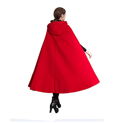 Winter Cape for Women Warm Red Cloak with Hood Wool Blend Poncho Cape Jacket3
