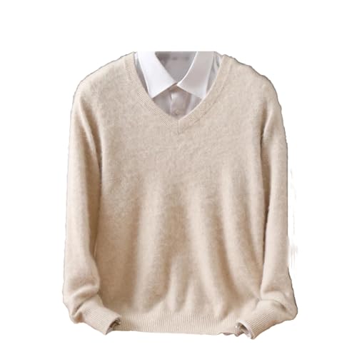 Men's Cashmere Sweater V-Neck Pullovers Knit Large Size Winter Tops Long Sleeve Jumpers Beige